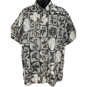 Cooke Street Hawaiian Aloha Mens Button-Up Shirt Size Large Grey Short Sleeve
